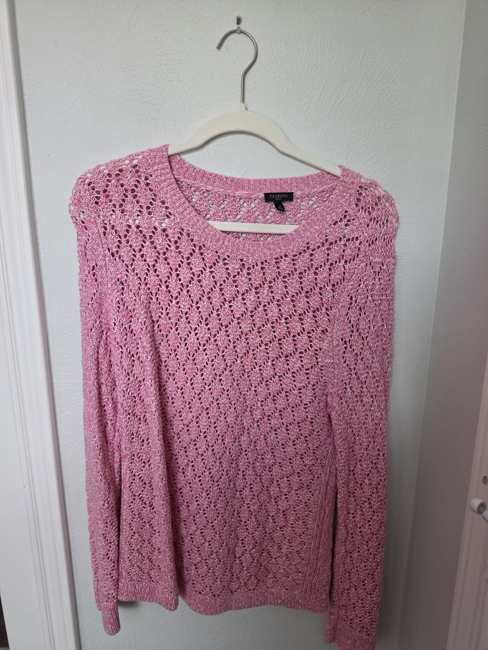 Talbots Petite Pink Open Knit Sweater